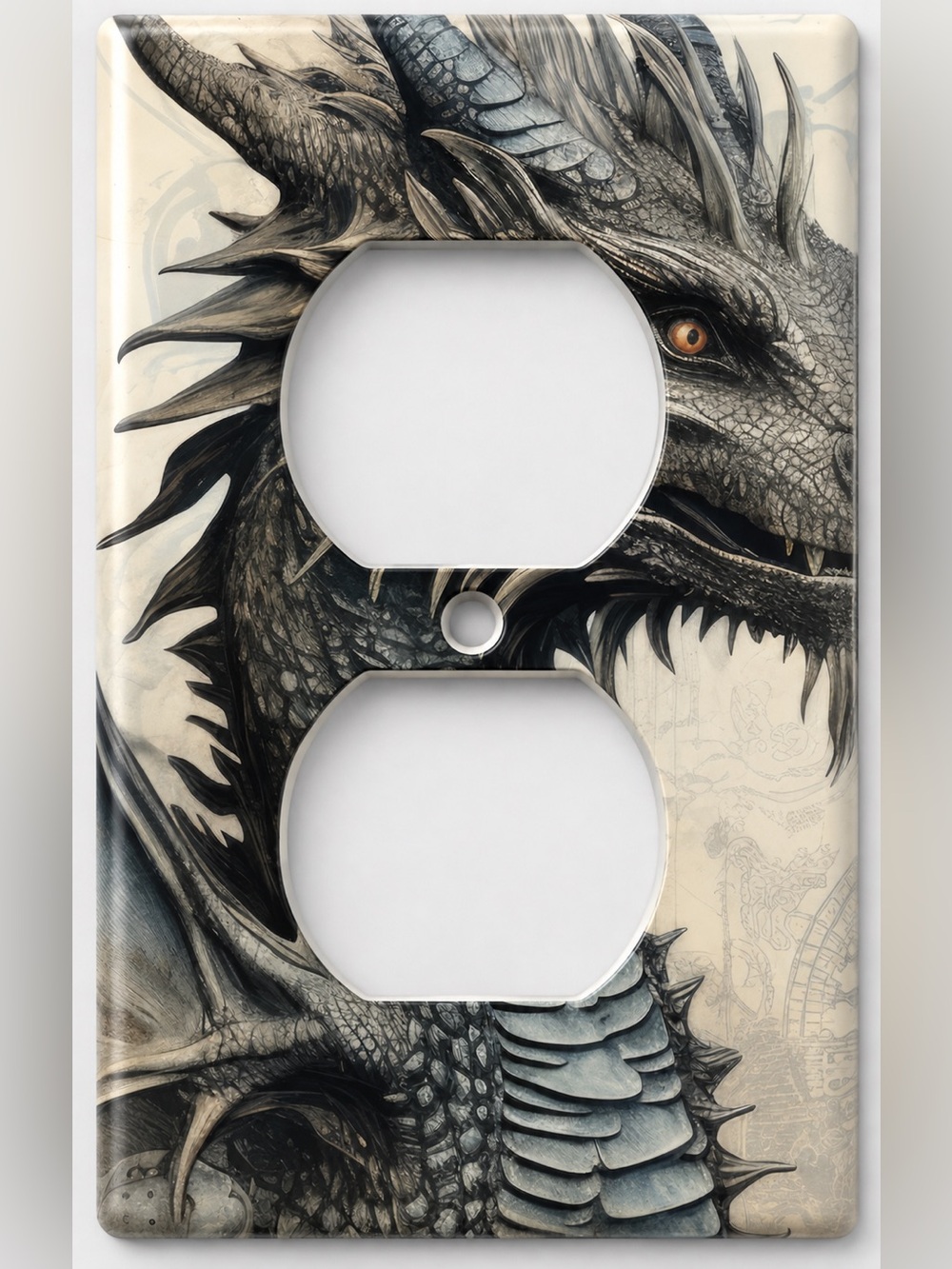 Handmade Gothic Dragon Fantasy Duplex Outlet Cover Plate